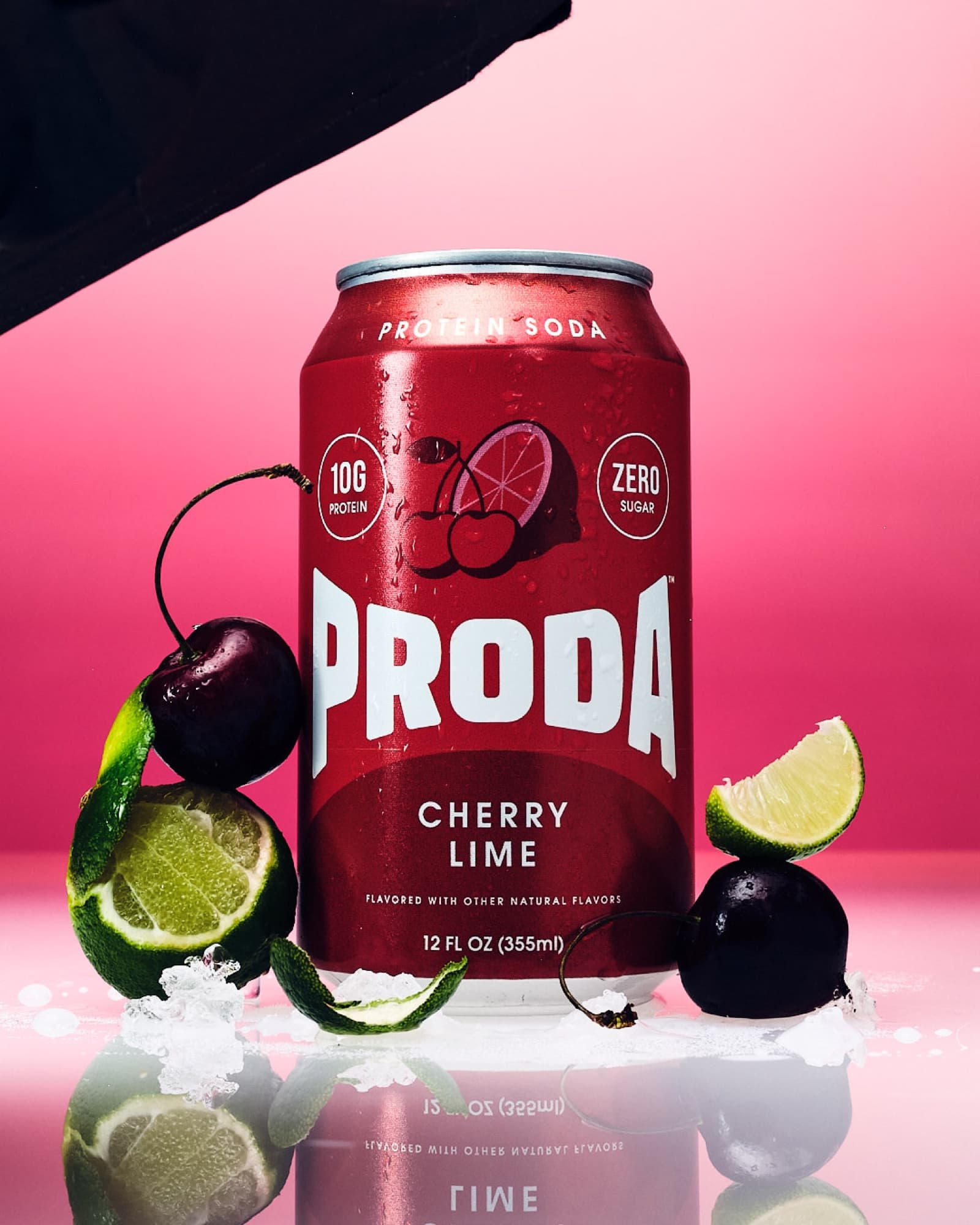 A can of PRODA Cherry Lime protein soda