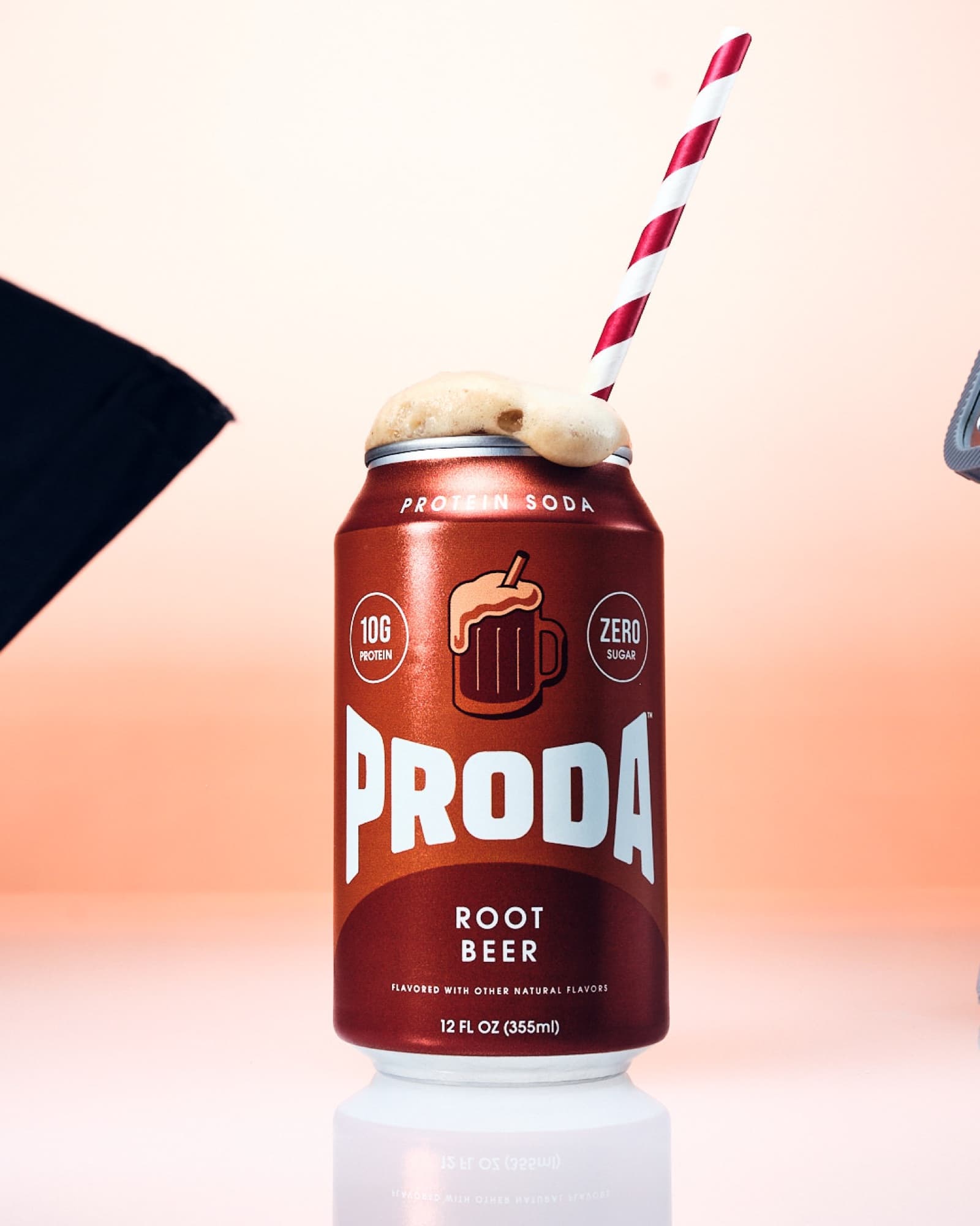 A can of PRODA Root Beer protein soda