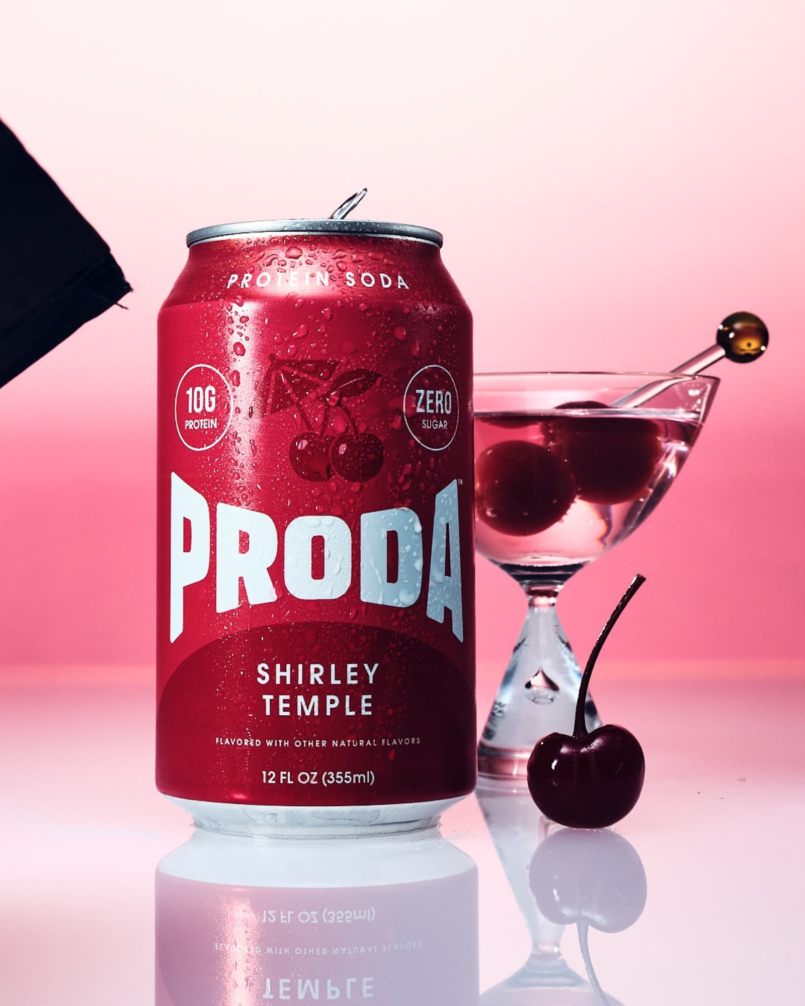 A can of PRODA Shirley Temple protein soda
